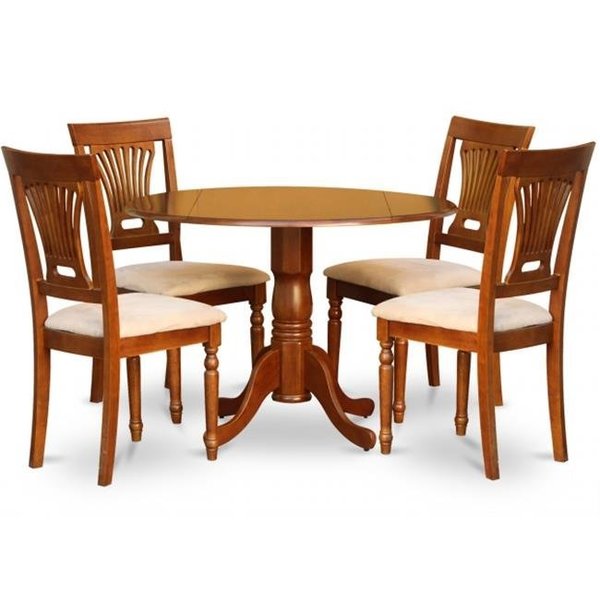 East West Furniture East West Furniture DLPL5-SBR-C 5PC Kitchen Round Table with 2 Drop Leaves and 4 Plainville chairs with cushion Seat DLPL5-SBR-C